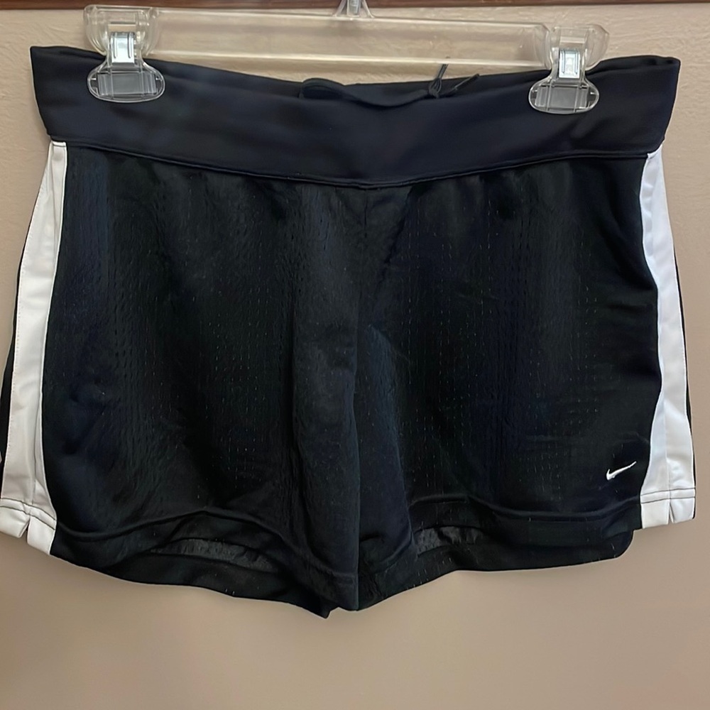 Nike athletic jersey mesh shorts black / white side stripe waist draw string Med